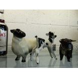 3 china animal figures to include a Beswick Shorthorn bull (A/F)