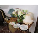 Contents of table top - to include table lamps, barometer, Royal Worcester plates etc