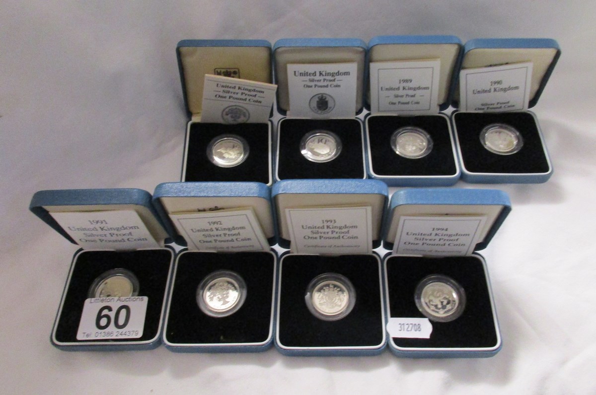 8 silver proof £1 coins