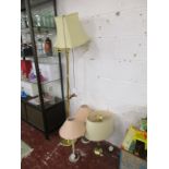 3 table lamps and brass standard lamp