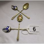4 silver & enamelled spoons