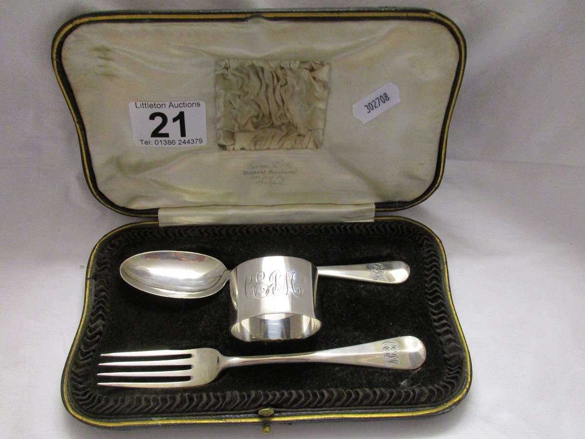 Boxed silver christening set