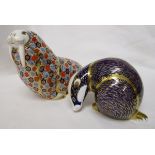 Royal Crown Derby Badger and Walrus both with gold seal