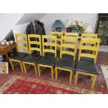 Set of 8 beech ladder-back dining chairs