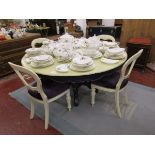 Large painted circular dining table and 4 chairs