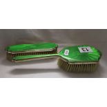 Silver & enamelled pair of brushes