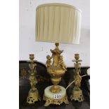 Ormolu trio - Lamp and pair of candlesticks