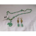 Peking glass elephant necklace & matching earrings