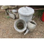 Galvanised buckets, dustbin and watering can