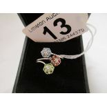 Silver diamond & stone set ring