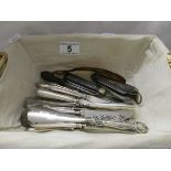 Basket of silver handled knives, pen knives etc