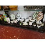 Shelf of china and glass to include Poole, Arthur Wood, Spode etc