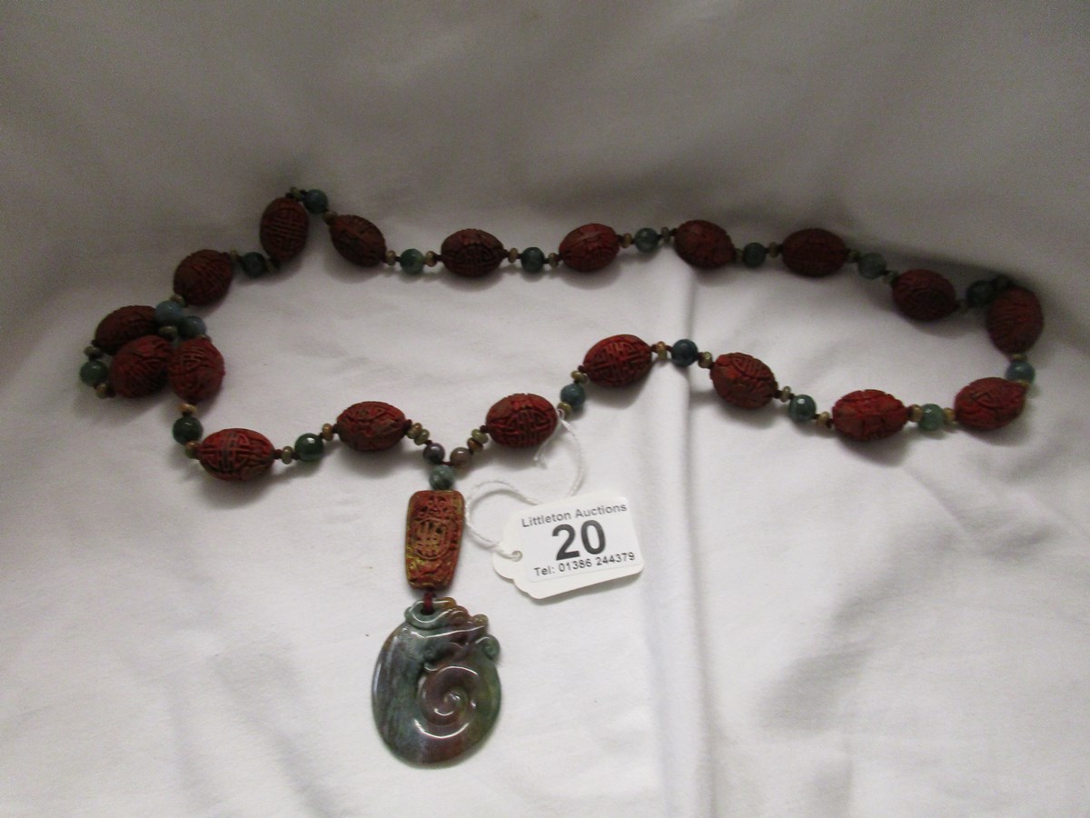 Cinnabar & moss agate necklace