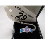 Silver and amethyst set ring