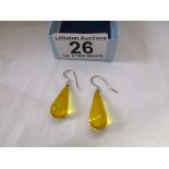 Pair of silver and amber earrings