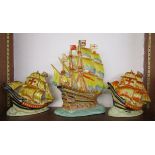 3 ceramic Galleons