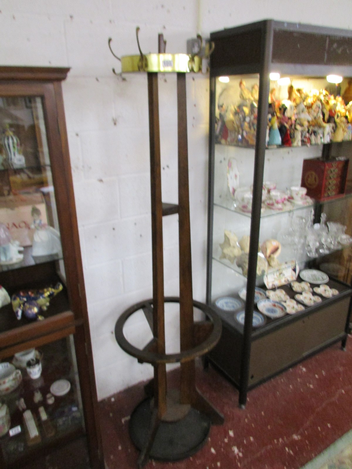 Free standing oak & brass coat stand