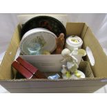 Box of collectables to include Royal Worcester, Royal Doulton & Delft