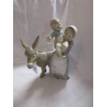 Lladro figure - Donkey, lady & girl