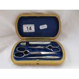 Boxed sewing set inset with mother-of-pearl