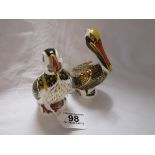 2 Royal Crown Derby paperweights - Puffin and Pelican