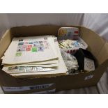 Large glory box of world stamps loose and on leaves, watermark detector etc