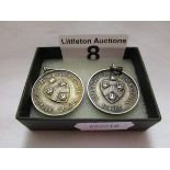 2 silver football medals (Stratford on Avon)