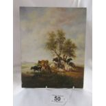 English school - Small oil on panel of Cattle
