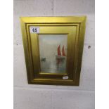 Early 20C watercolour in gilt frame - Fishing boats by CR 1920 (as featured on Flog It!)