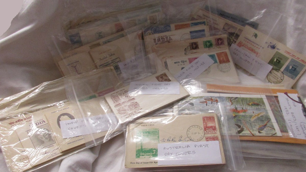 Box of early Indian, Asian & Pakistan etc. FDC's & commemorative pack