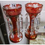 Pair of lustre drop vases