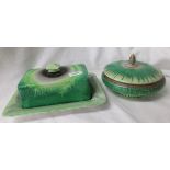 Green Shelley cheese dish and lidded bowl