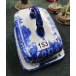 Large blue & white cheese dish