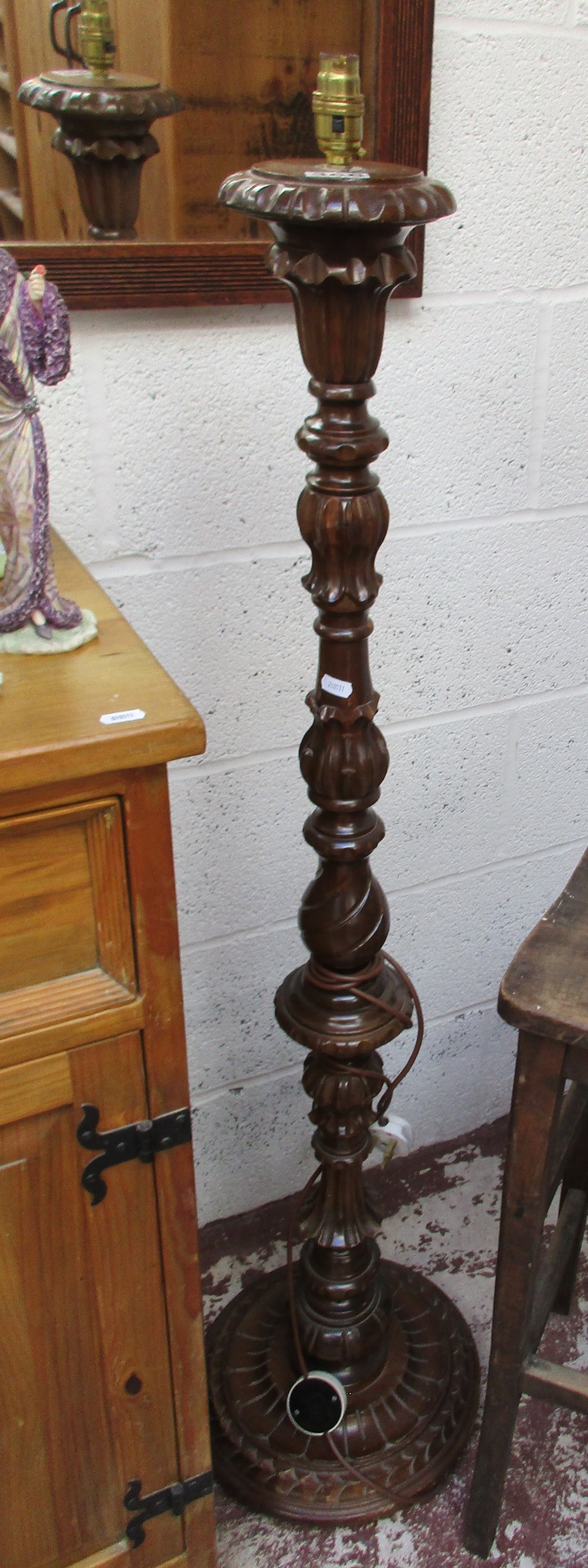 Carved mahogany standard lamp base