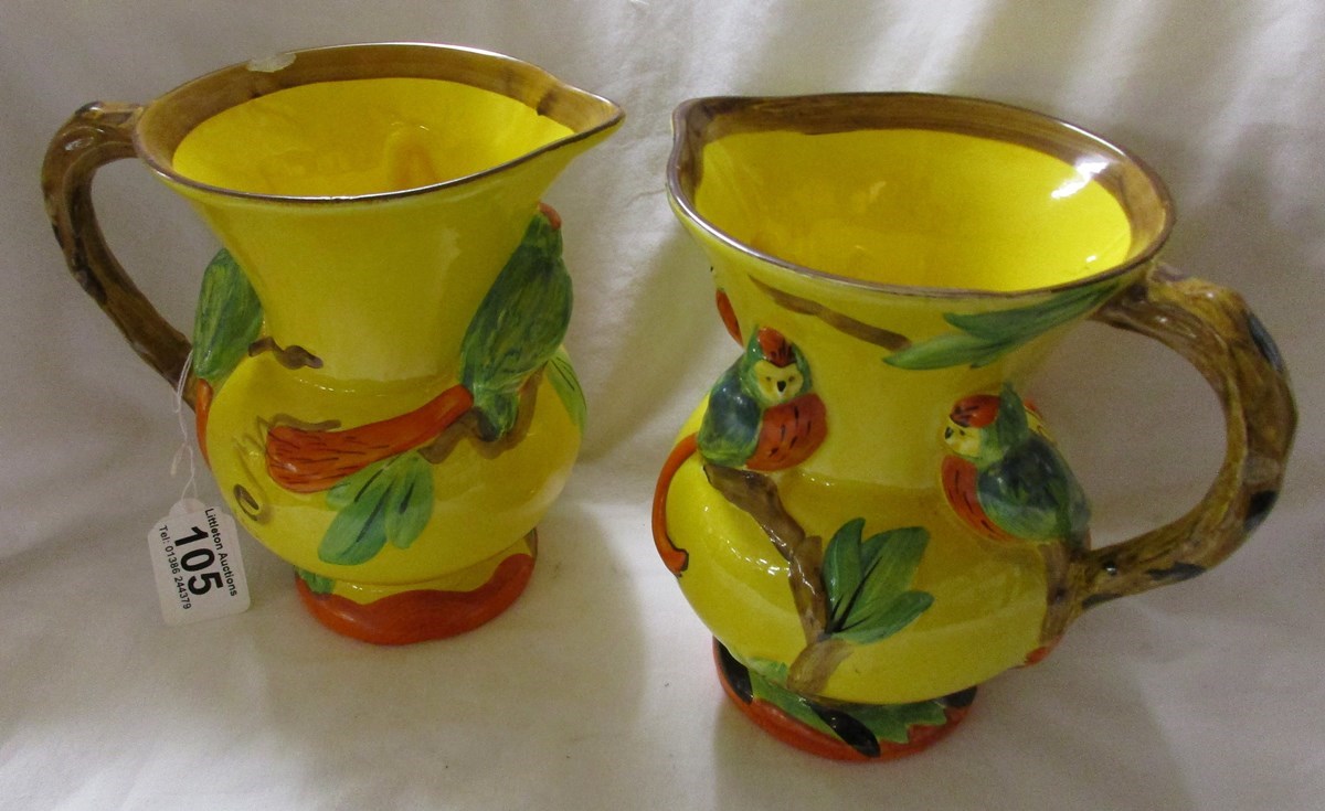 Pair of budgerigar Wade Heath jugs