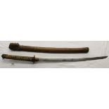 Pre WWII Japanese Katana Sword with Leather Scabbard & Stingray Skin Handle