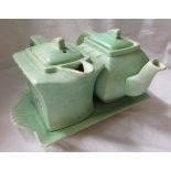 Green coffee & teapot on tray