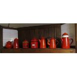 Collection of red enamel coffee/tea ware