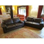 2 3-seater brown faux leather sofas
