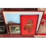 Collection of 3 prints & horse plaque