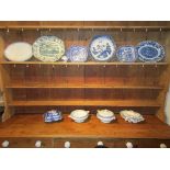 Collection of blue and white crockery to include Willow pattern