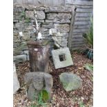 Pair of carved sandstone female statue & pot plinth