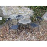 Mosaic garden table & 3 metal chairs