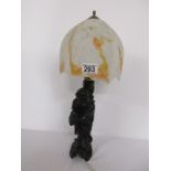 Oriental root carved figure lamp