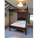 King-size ornate mahogany 4 poster bed & mattress - Approx L: 225cm W: 169cm H: 233cm