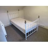 Pair of white metal framed single beds & mattresses