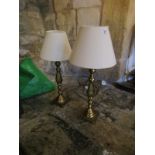 Pair of brass lamps