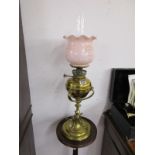 Arts & Crafts brass oil lamp with shade