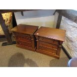 Pair of teak 3 drawer wooden bedside tables