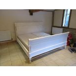White painted wooden superking bed & 2 single mattress